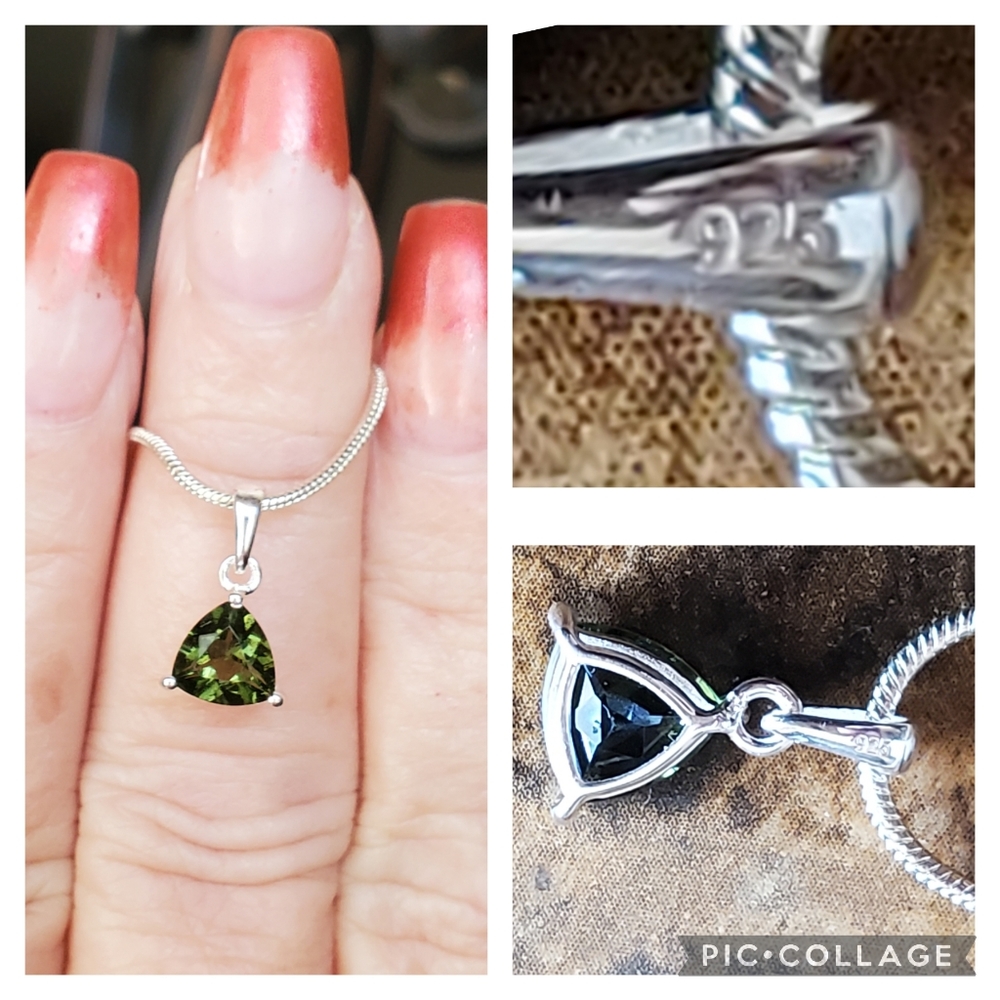 Genuine *Czech Moldavite* Faceted Trillion Necklace Pendant | Silver | Stunning